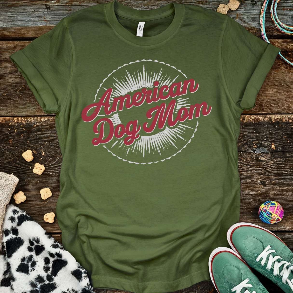 American Dog Mom T-Shirt Military Green / S T-Shirt