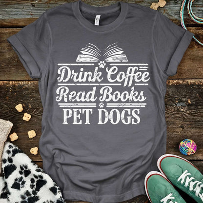 Coffee Books Dogs T-Shirt Charcoal / S T-Shirt