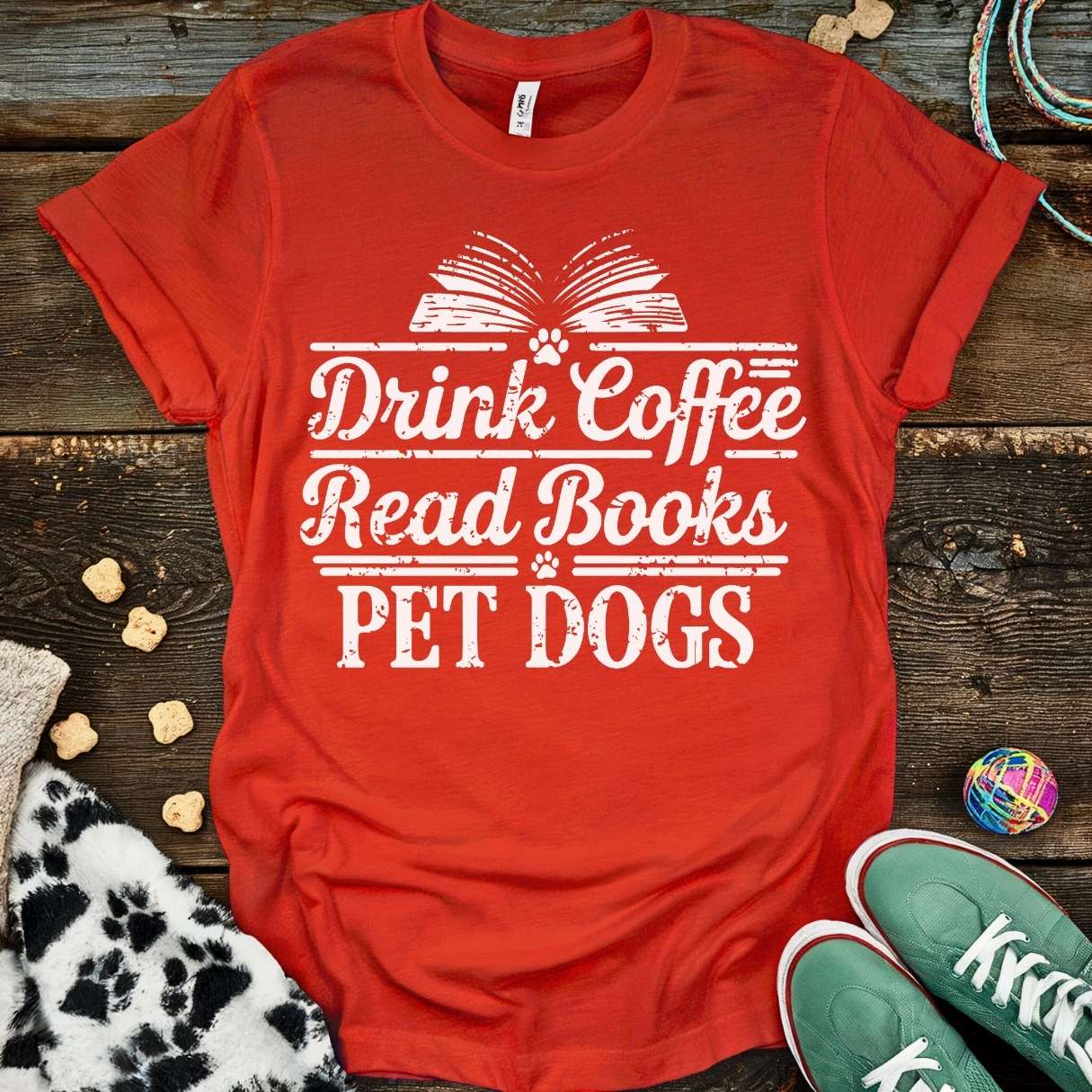 Coffee Books Dogs T-Shirt Red / S T-Shirt