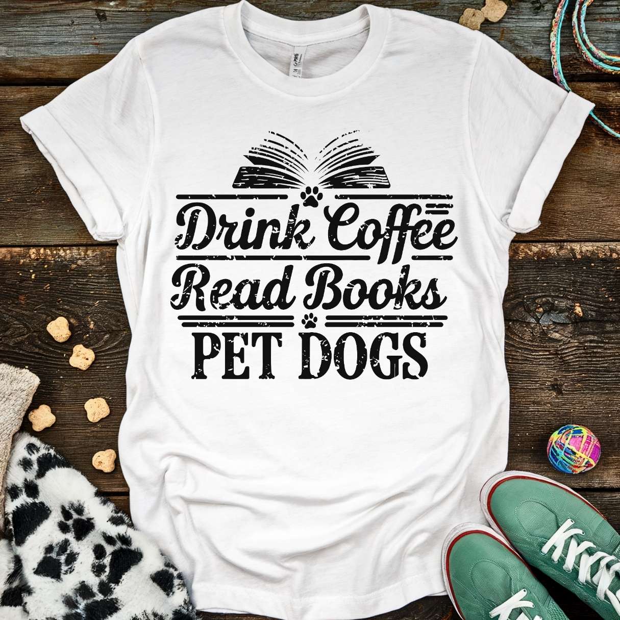 Coffee Books Dogs T-Shirt White / S T-Shirt