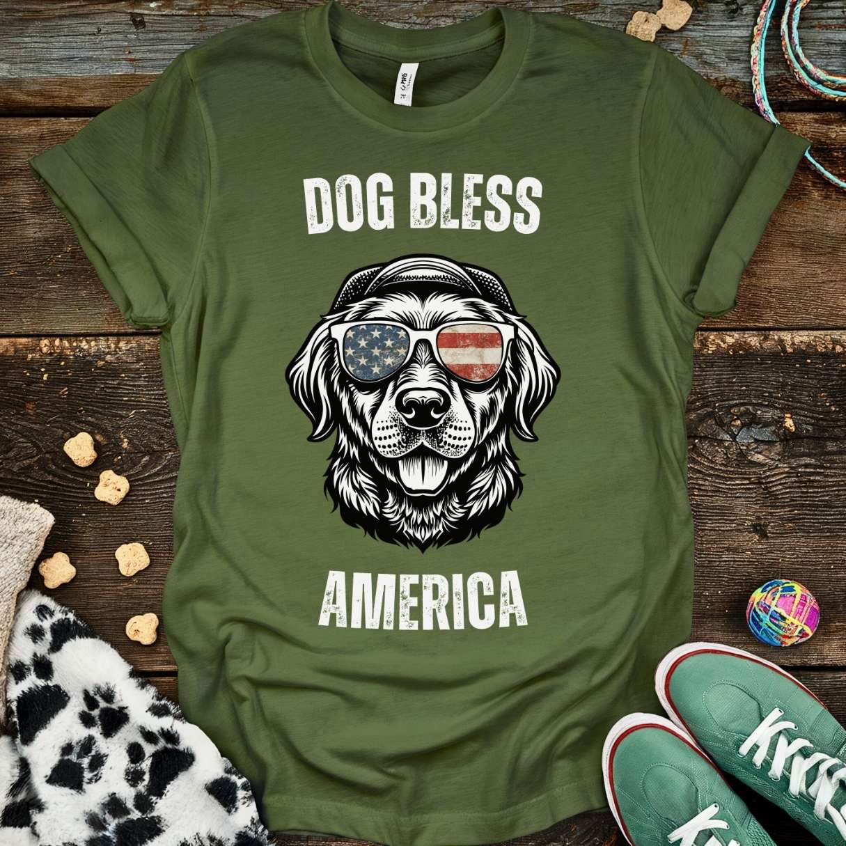 Dog Bless America T-Shirt Military Green / S T-Shirt