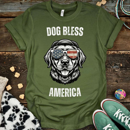 Dog Bless America T-Shirt Military Green / S T-Shirt