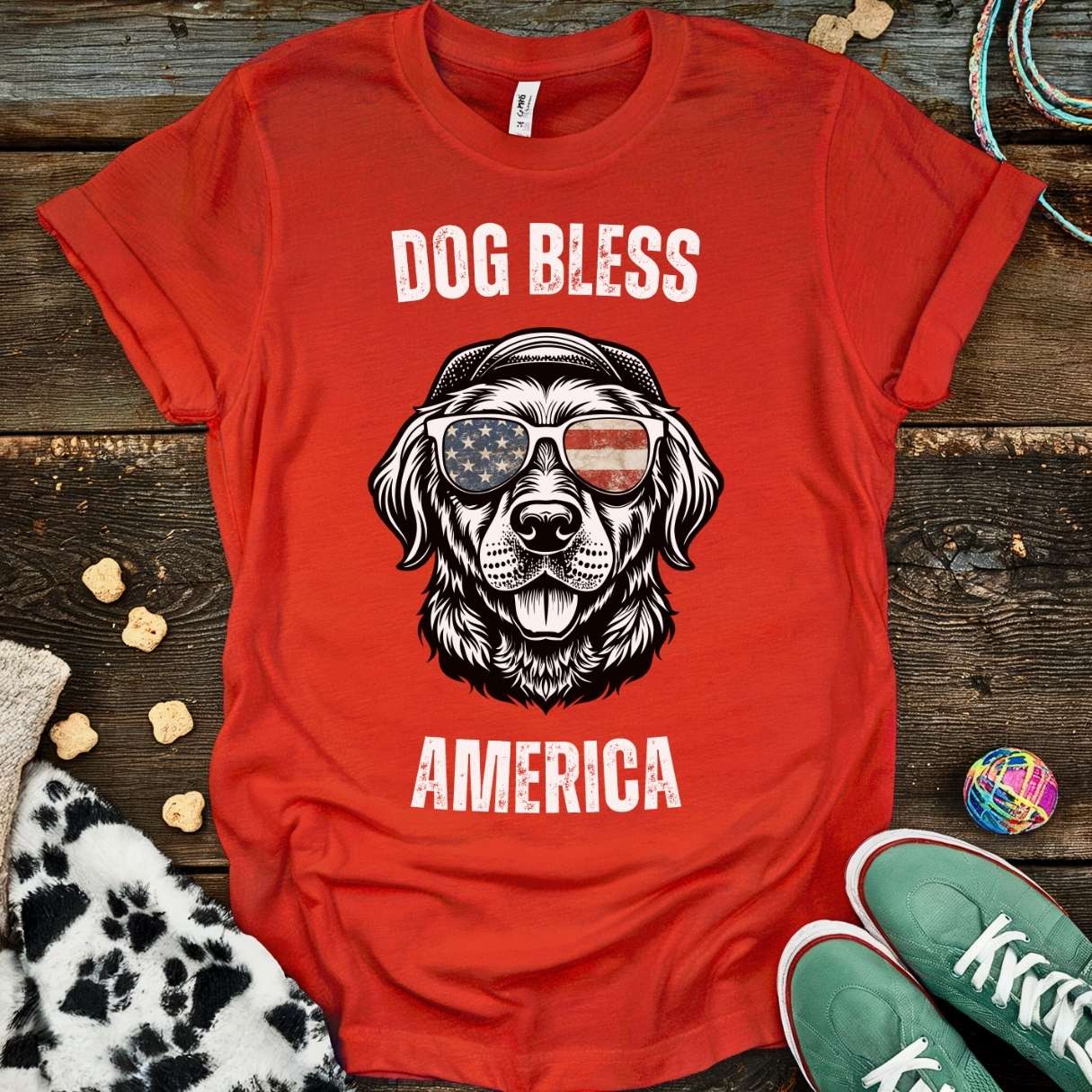 Dog Bless America T-Shirt Red / S T-Shirt