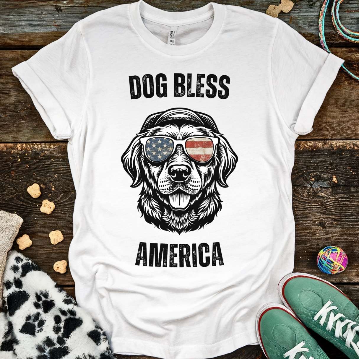 Dog Bless America T-Shirt White / S T-Shirt