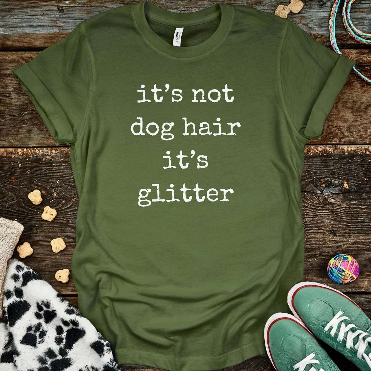 Dog Hair Glitter T-Shirt Military Green / S T-Shirt