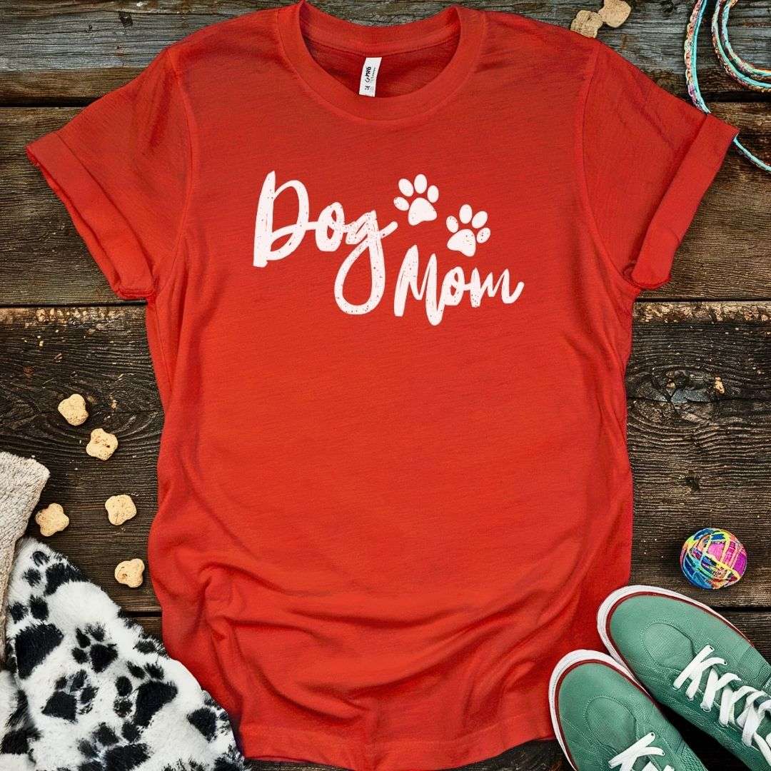 Dog Mom Distressed T-Shirt Red / S T-Shirt