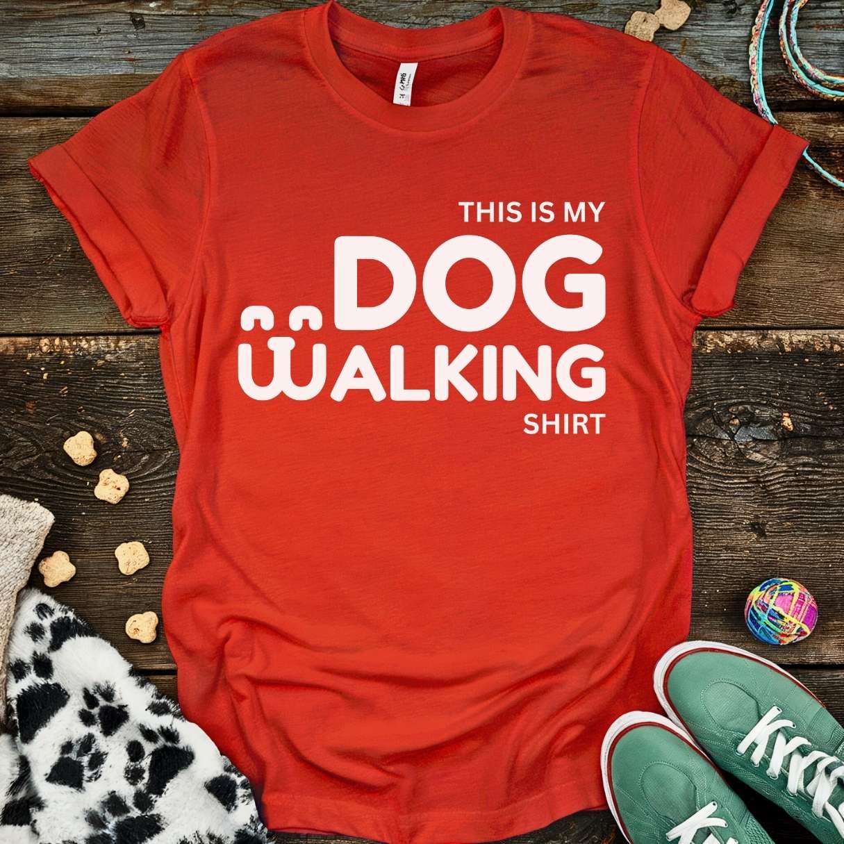 Dog Walking Doodle T-Shirt Red / S T-Shirt