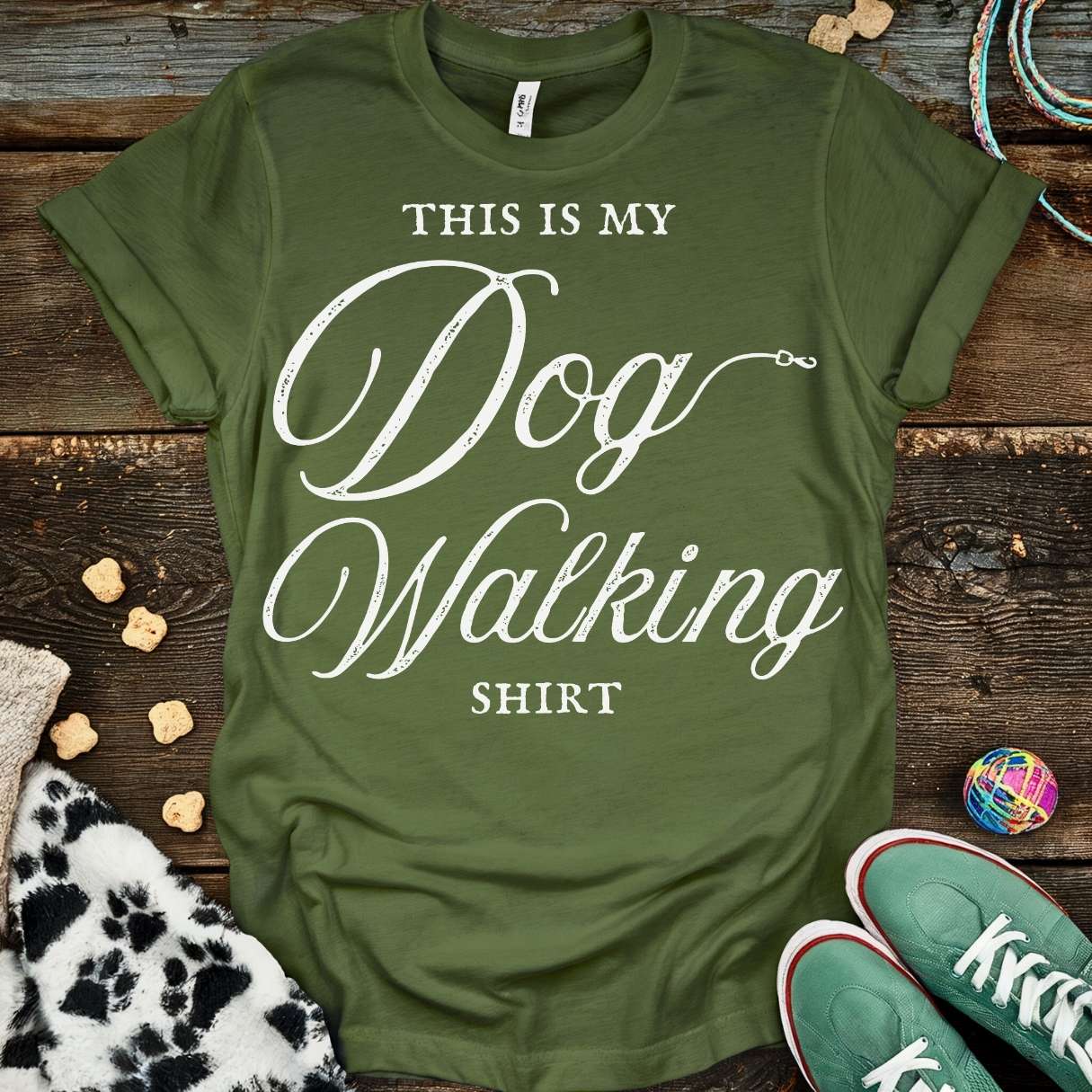 Dog Walking T-Shirt Military Green / S T-Shirt