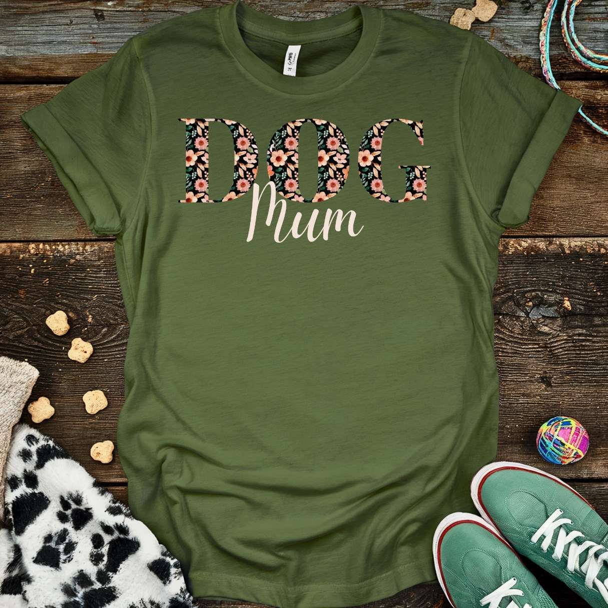 Floral Dog Mum T-Shirt Military Green / S T-Shirt