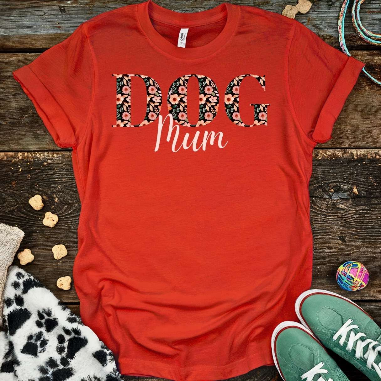 Floral Dog Mum T-Shirt Red / S T-Shirt