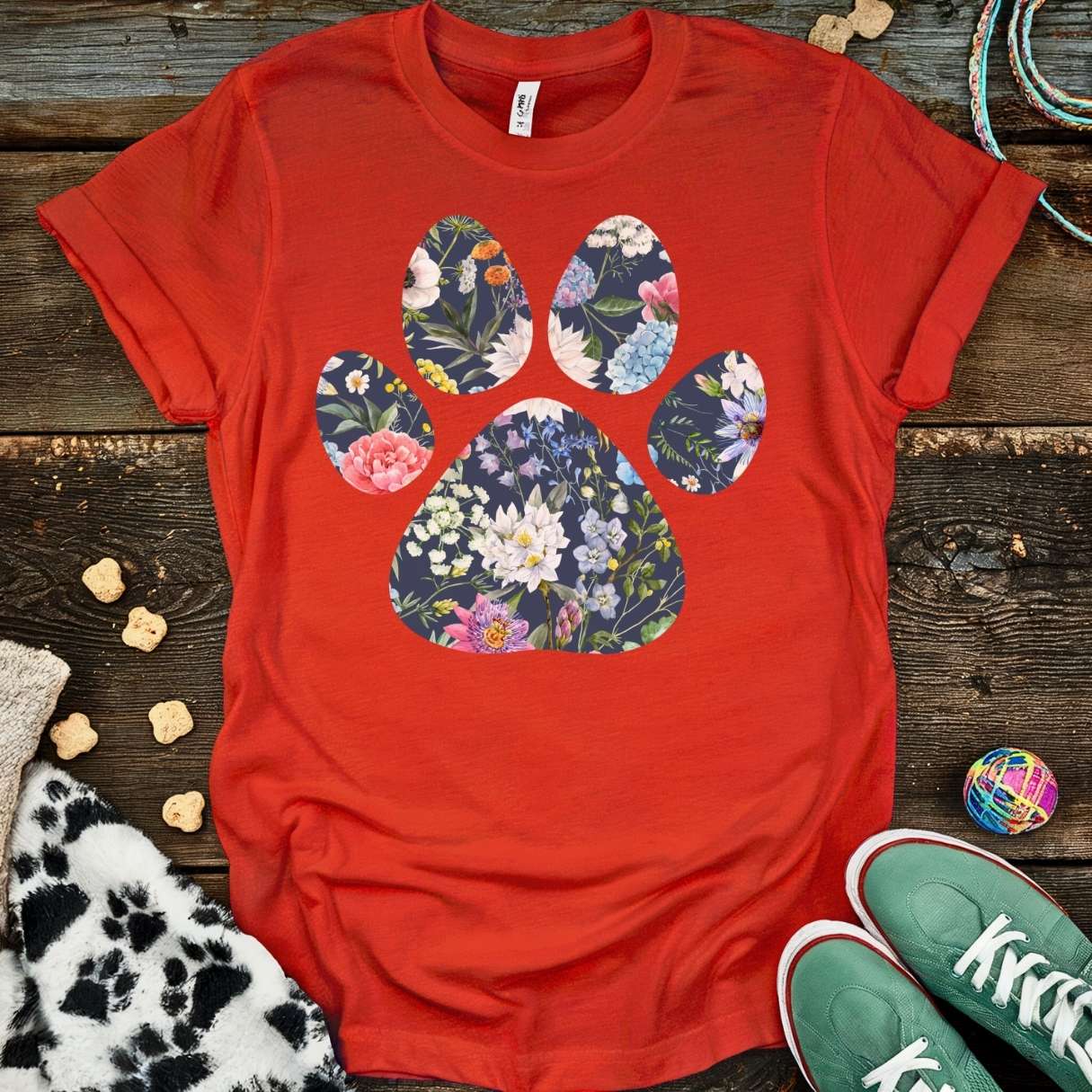 Floral Paw T-Shirt Red / S T-Shirt