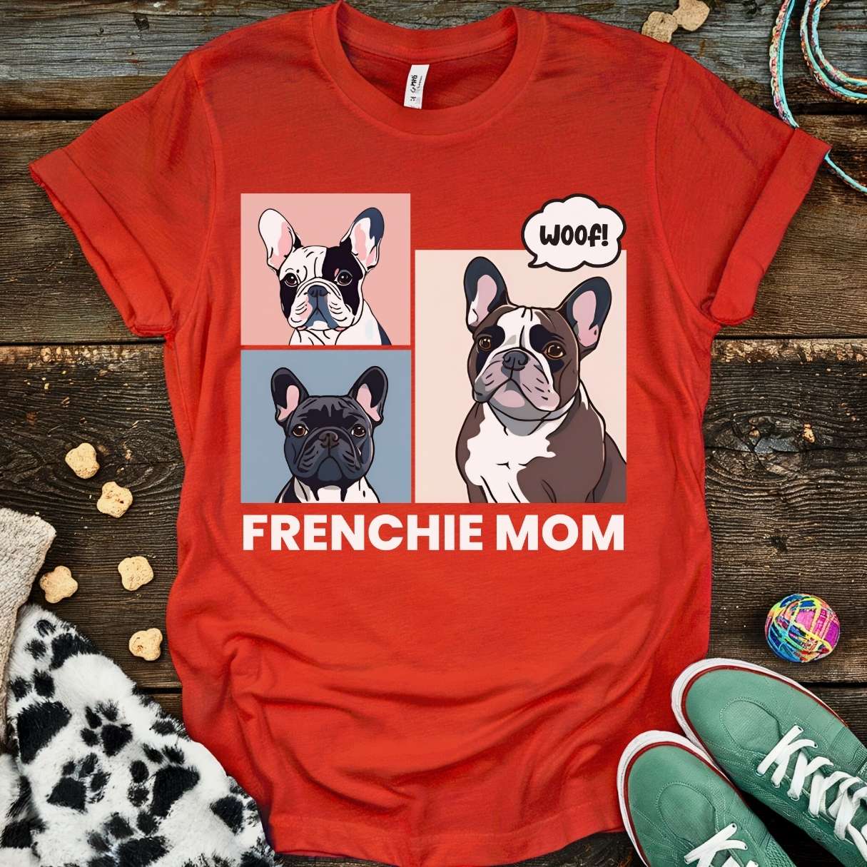 Frenchie Mom Art T-Shirt Red / S T-Shirt