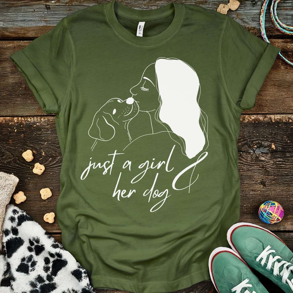 Girl & Her Dog T-Shirt Military Green / S T-Shirt