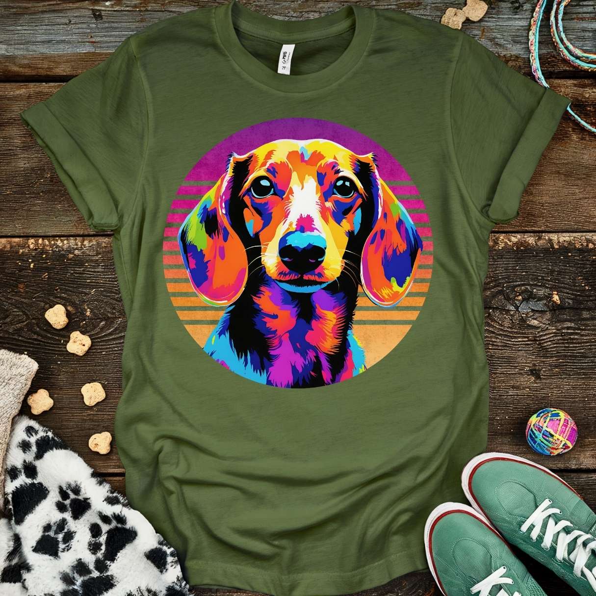 Neon Dachshund T-Shirt Military Green / S T-Shirt