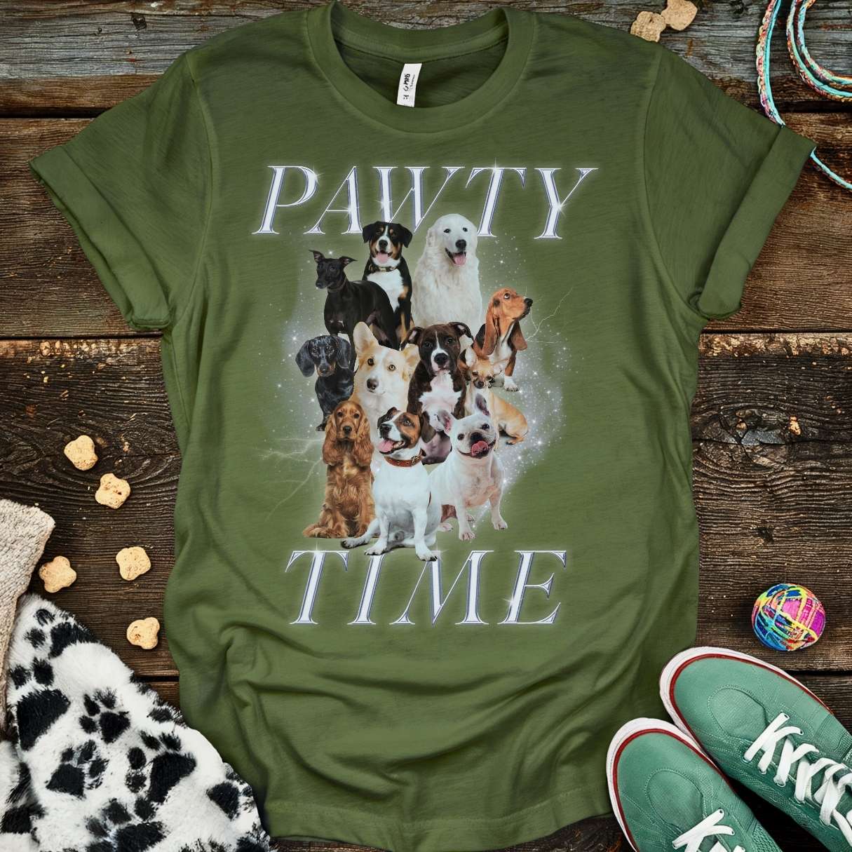 Pawty Time Bootleg T-Shirt Military Green / S T-Shirt